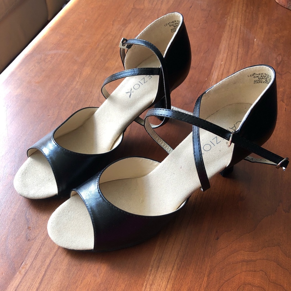 Capezio salsa heels; dancing shoes; open toe